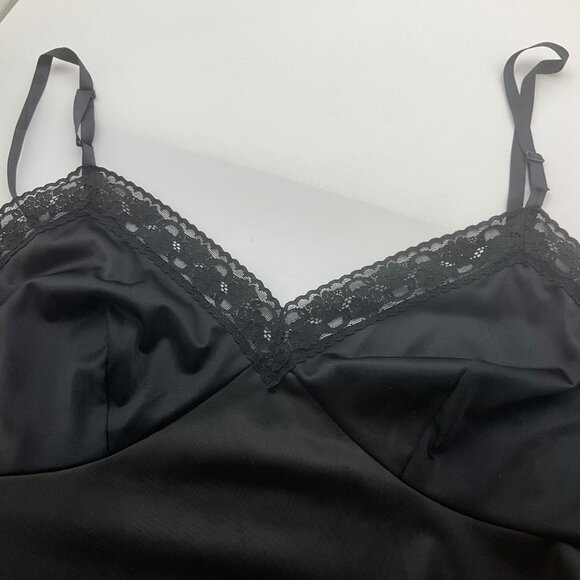 VTG 70's Vanity Fair 1XL Black Lace Trim Nylon Slip Dress Adjustable Whimsygoth - Picture 7 of 11